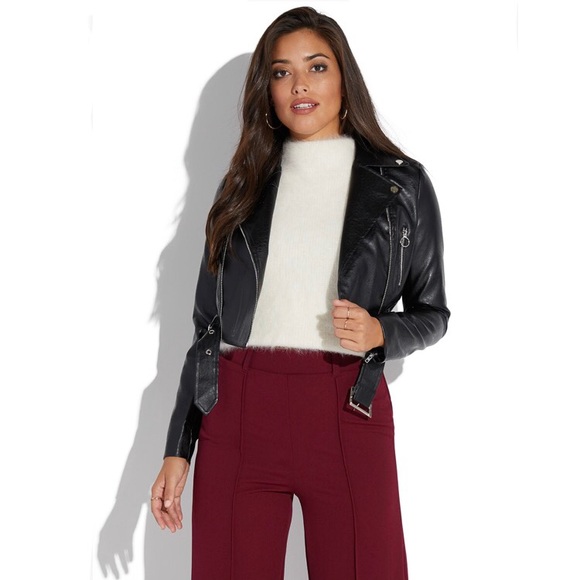 Ashley By 26 International Jackets & Blazers - Black Faux-Leather Cropped Moto Jacket Sz Med, NWT